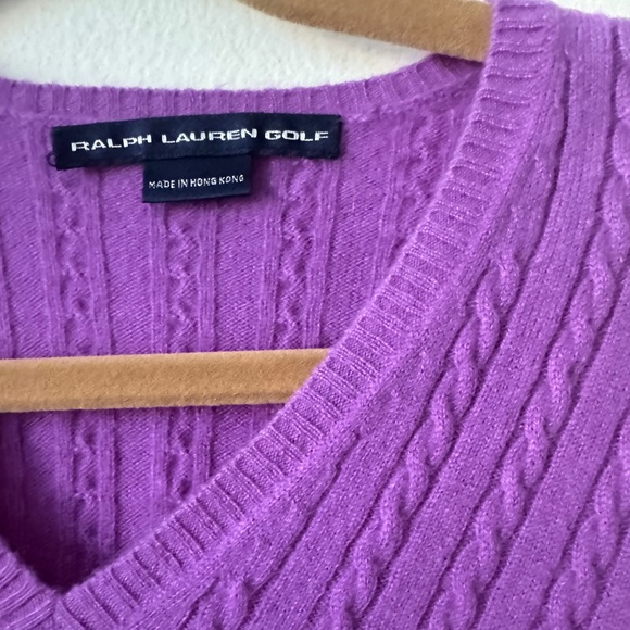 Ralph Lauren Golf Cashmere Cable-Knit Cotton V-Neck Sweater Purple S - Picture 5 of 5